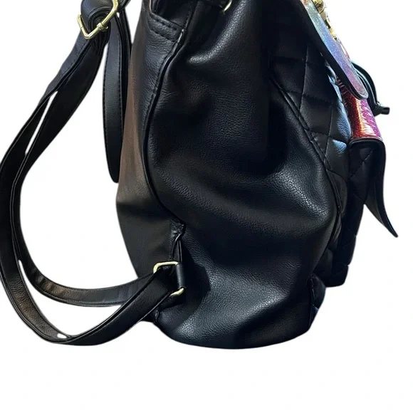 Betsey Johnson Quilted Cat Face Backpack Y2K Kawaii Coquette Glitter Rainbow Bag - Picture 9 of 16